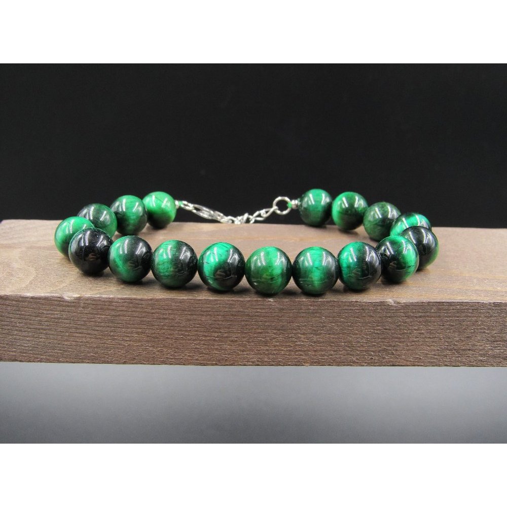 8" Sterling Silver Chunky Orb Malachite Stone Bracelet Vintage Wedding